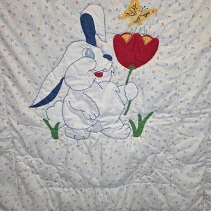 Baby Comforter Blanket Retro Primary Colors Bunny Stripes Floral